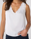 V-Neck Woven Tank w/ Lace Trim