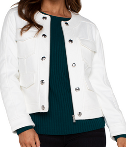 Collarless Quilted Zip Front Jacket