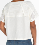 Short Sleeve Boat Neck Knit Top with Lace