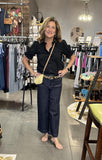 Cropped Insert Pocket With Horsebit Wide Leg Stretch Denim Pants