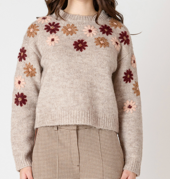 Crew Neck Applique Sweater
