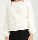Long Sleeve 2 in 1 Halter Neck Surplice Knit Top