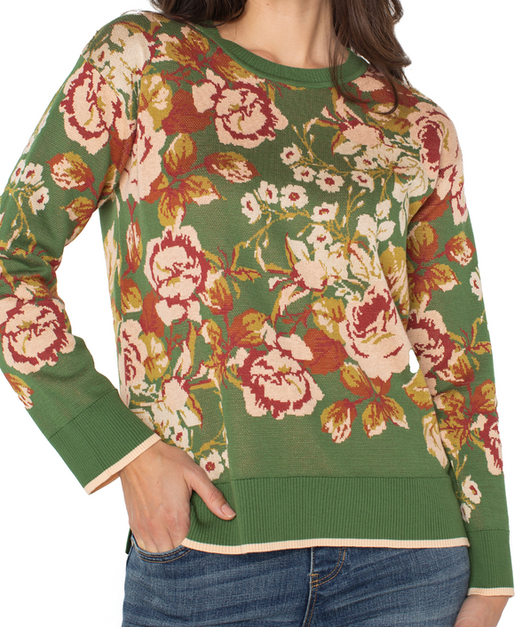 Long Sleeve Crew Neck Floral Sweater