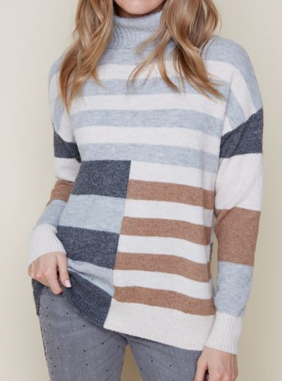 Color Block Turtleneck Sweater