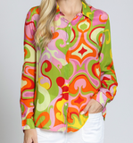 Print Button Front Blouse