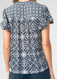 Flutter Sleeve Mix Print Button Front Woven Top