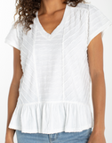 Short Sleeve V Neck Knit Top with Miter Detail
