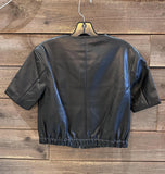 Short Sleeve Faux Leather Bomber Jacket