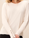 L/S Crew Neck Top with Button Detail