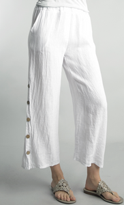 Linen Pull On Pant Button Detail