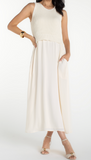 Sleeveless Crew Neck Tie Back Sweater Woven Dress