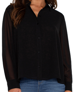 Button Front Blouse Sheer Sleeves