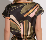 Short Sleeve Silk V-Neck Print Top