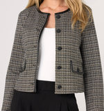 Collarless Lady Jacket with Faux Leather Trim