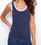 Interlock Knit Tank Top With Crochet Detail