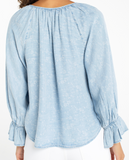 3/4 Sleeve Butto Front Shirred Woven Top