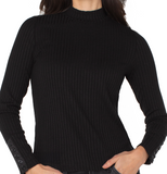 Long Sleeve Mock Neck Top with Button Detail