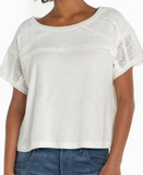 Short Sleeve Boat Neck Knit Top with Lace