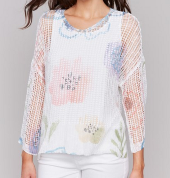 Printed Fishnet Crochet Sweater
