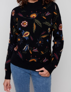 Embroidered Mock Neck Sweater