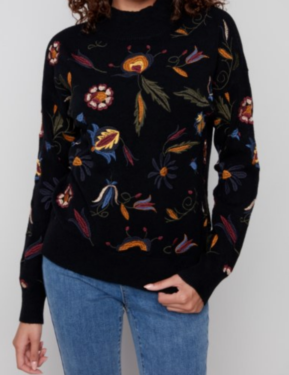 Embroidered Mock Neck Sweater