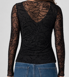 Long Sleeve Layered Knit Top with Lace Detail