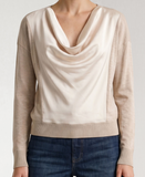 Long Sleeve Drape Neck Woven Sweater Hybrid