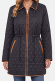 Zip Front Quilted Coat with Cinched Waist