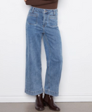 Cropped Insert Pocket Wide Leg Stretch Denim Pants