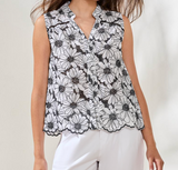Sleeveless Button Front Floral Blouse