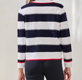 Double Knit Button Front Stripe Cardigan
