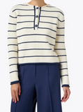 Striped 3/4 Button Front Sweater