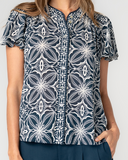 Flutter Sleeve Mix Print Button Front Woven Top