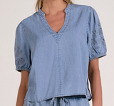 Embroidered Puff Sleeve Top