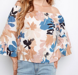 Printed 3/4 Sleeve Off Shoulder Blouse