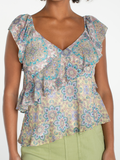 Flutter Sleeve Draped Woven Blouse