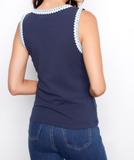 Interlock Knit Tank Top With Crochet Detail