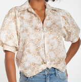 Puff Sleeve Button Front Woven Top with Twist