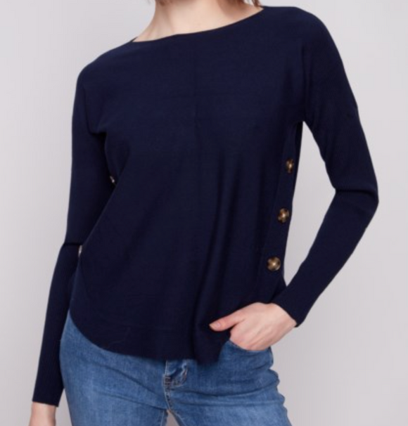 Boat Neck Sweater with Side Button Details