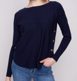 Boat Neck Sweater with Side Button Details