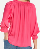 3/4 Sleeve Button Front Woven Top with Ruffles