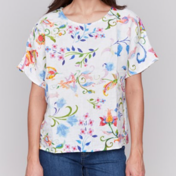 Printed Linen Dolman Top