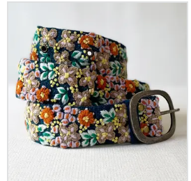 Morning Dew Floral Embroidered Wool Belt