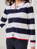 Double Knit Button Front Stripe Cardigan