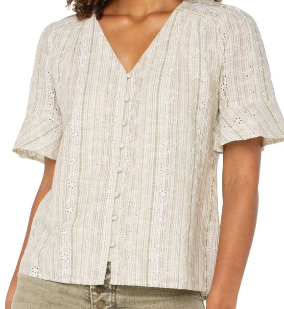 Elbow Sleeve Crossover Top with Peplum