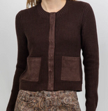 Suede Trim Shaker Cardigan