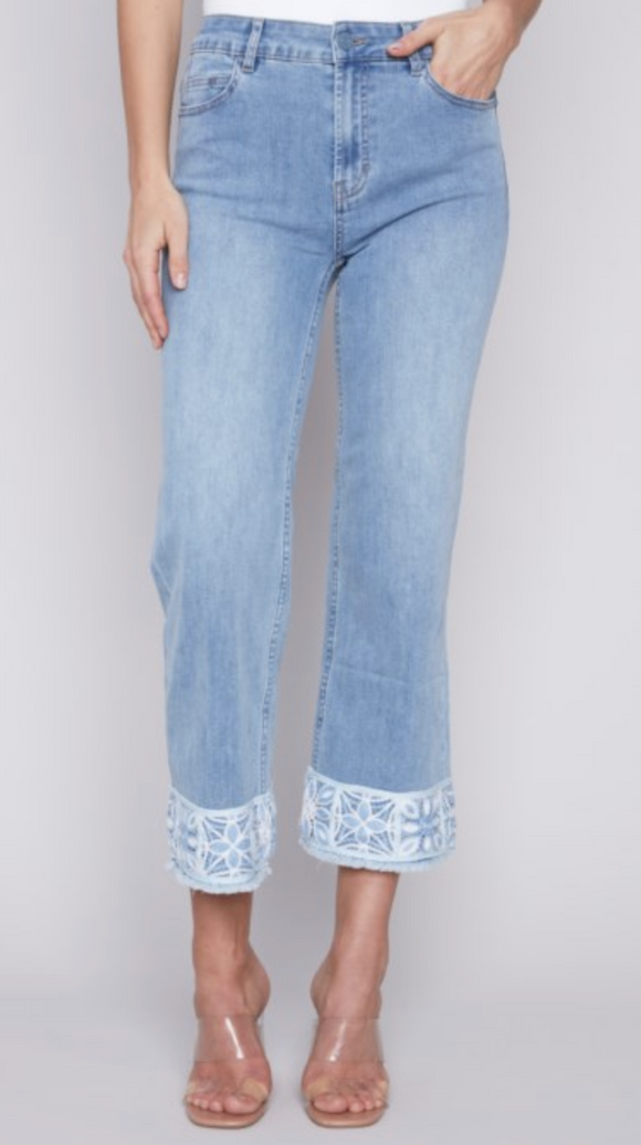 Embroidered Cuff Ankle Jean