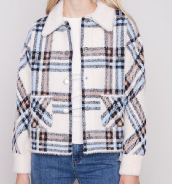 Short Plaid Knit Jacket