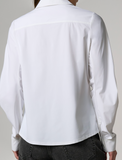 Long Pleated Sleeve Button Front Knit Shirt