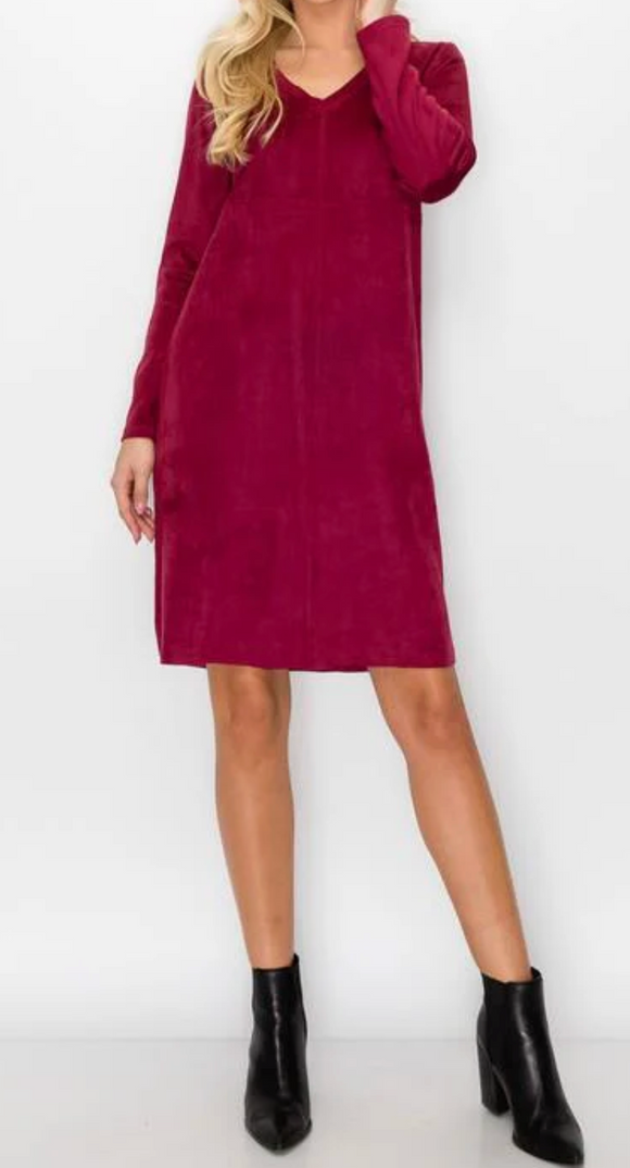 Aurora V-Neck Suede Dress
